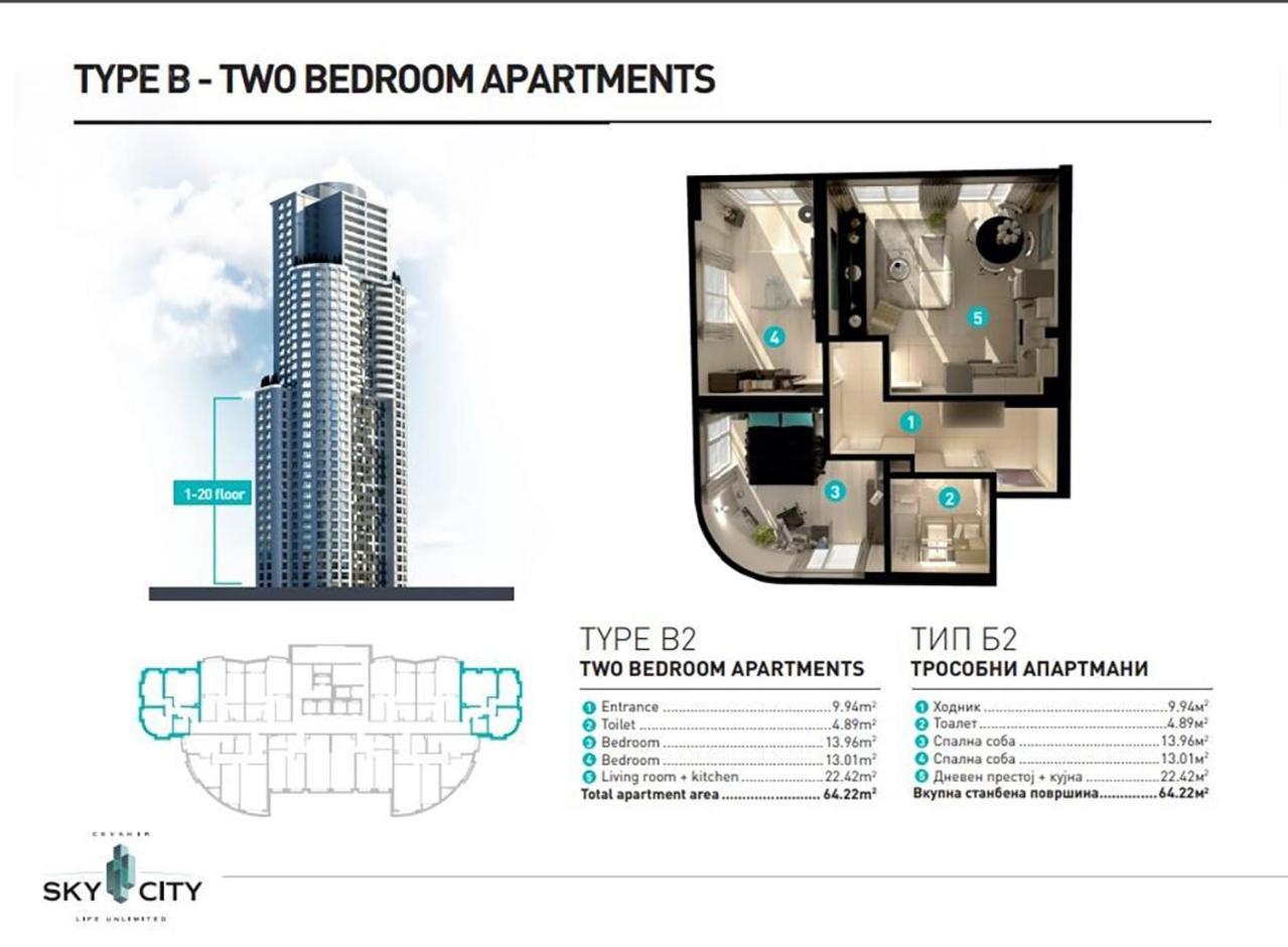19Th & 18Th Floor Secure Apartments With Pool & Fitness & Parking Included In Price Skopje Exterior photo